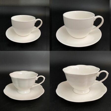 ชุดแก้วกาแฟเซรามิค พร้อมจานรองแก้ว สีขาว 65-105 บาท ขนาด 2.5/3/5.5/9oz 75-260ml